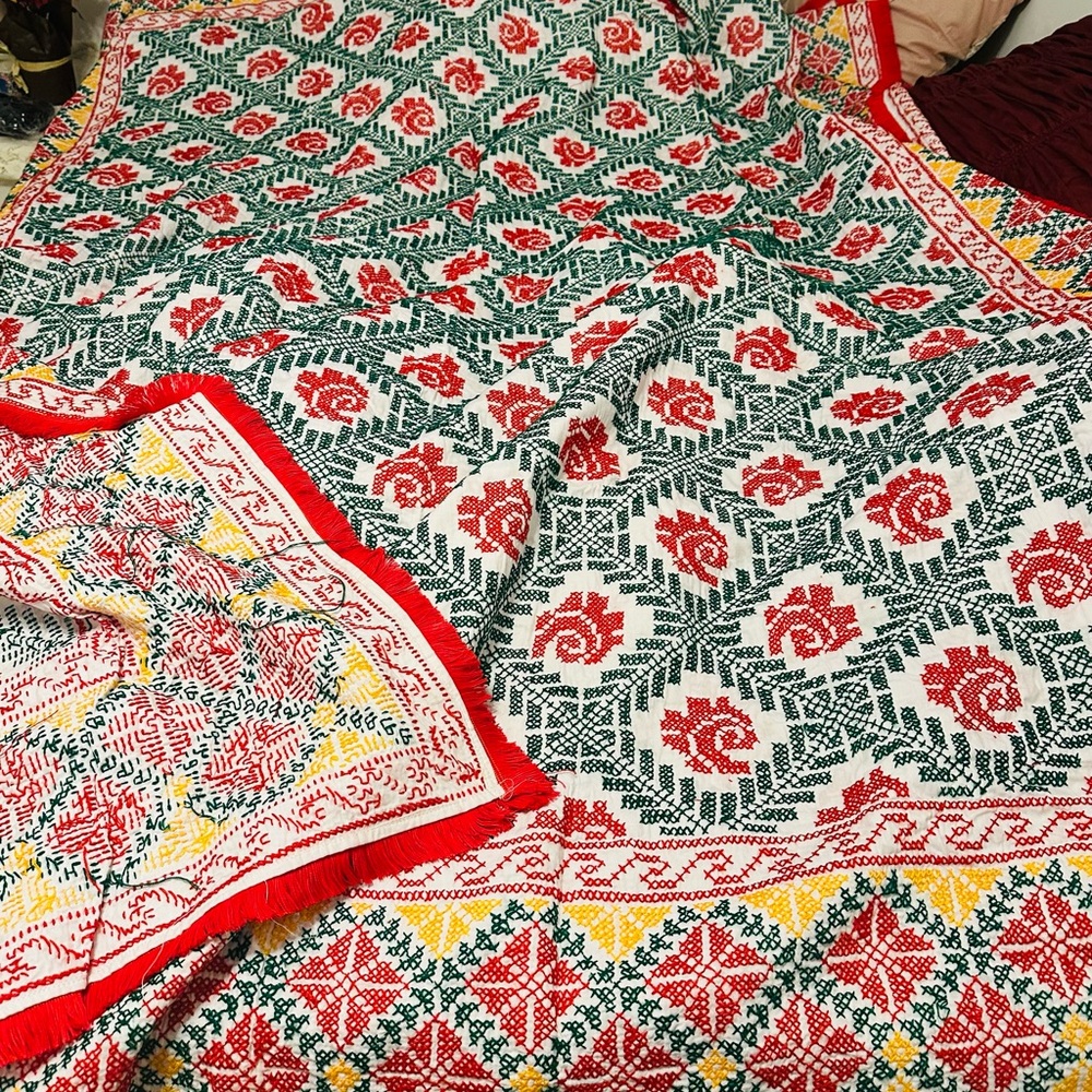 Embroidery traditionally handmade nakshi khata blanket bed cover